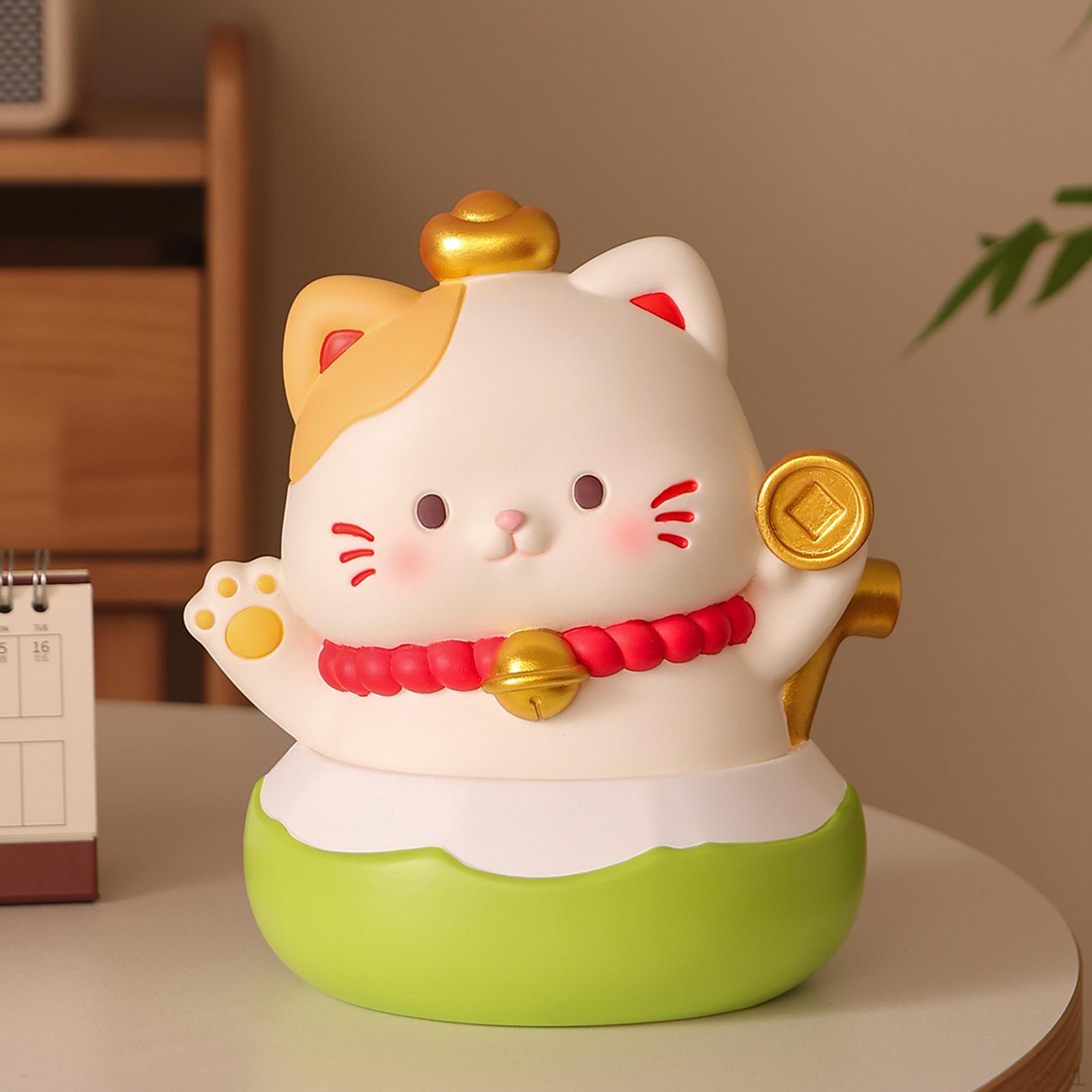 

Cat Statue Animal Sculpture Piggy Bank Collectible Tabletop Ornament Saving Pot for Centerpiece Bell S
