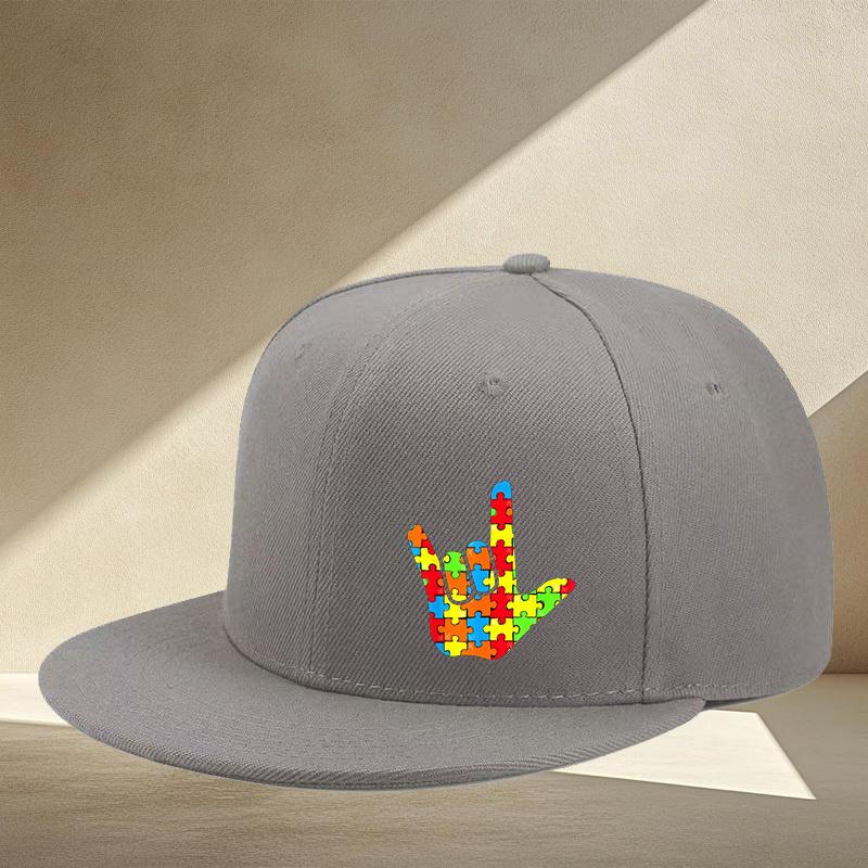 Autism Awareness Puzzle I Love You Sign Baseball Cap Unisex Adjustable Flat Brim Casual Outdoor Sports Cap