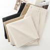 Beige High-Waisted Wide-Leg Summer Pants for Women - Slimming, Loose Fit, Petite Nine-Point Cut