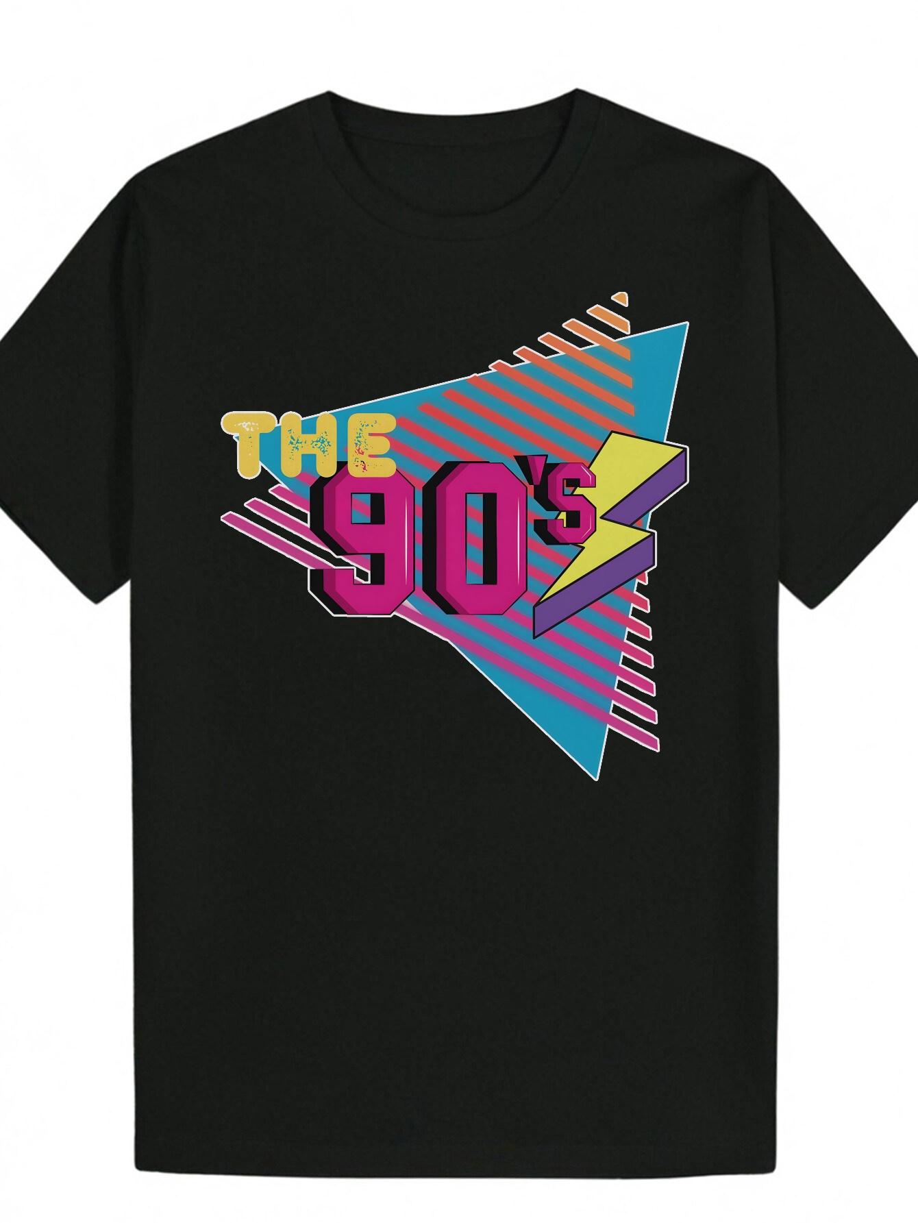 Retro 90s Graphic T-shirt - Casual Crew Neck XXXXL