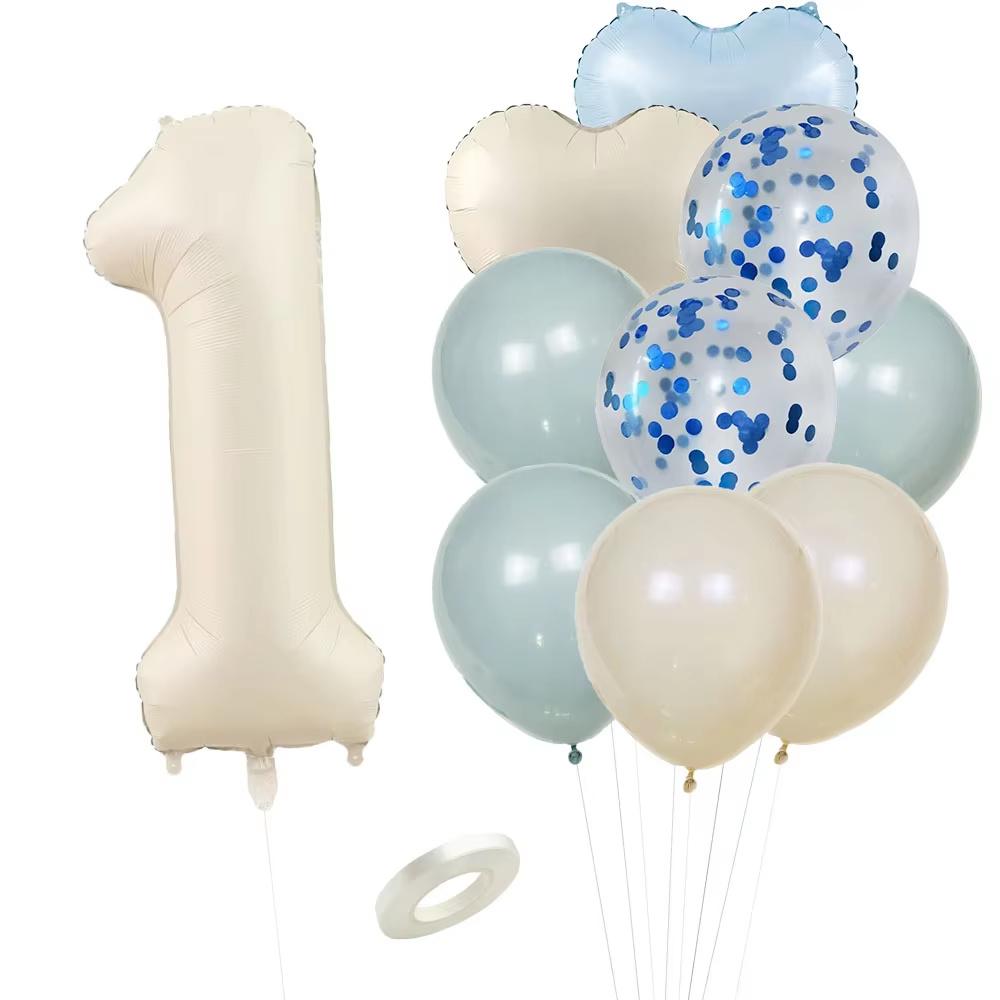 12pcs Vintage Beige Blue Balloon Set 32inch Foil Number Balloon For Kids Happy Birthday Party Decorations DIY Gifts Supplies