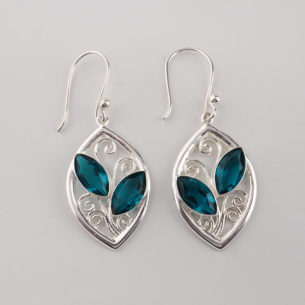 Apatite Gemstone Sterling Silver Handcrafted Dangle Earring 1.2", 925 Silver Elegant Hook Earring, Women Jewelry CE-24-4