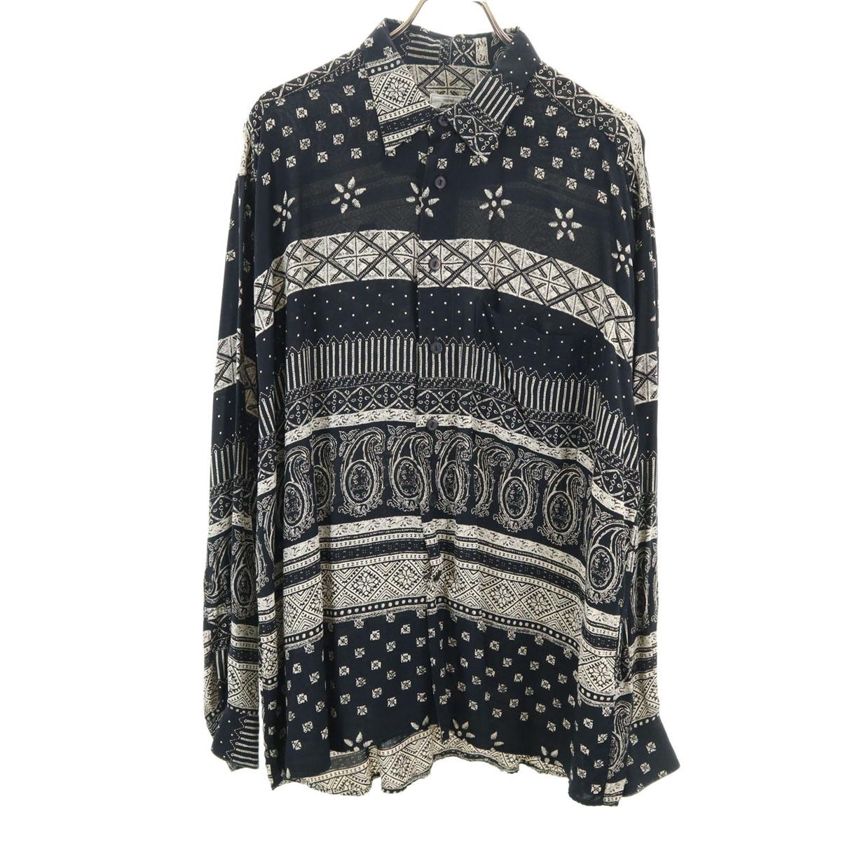 

signe incognito 80-е 90-е Евро Старый узор пейсли Рубашка с длинным рукавом черная Мужская Б/У