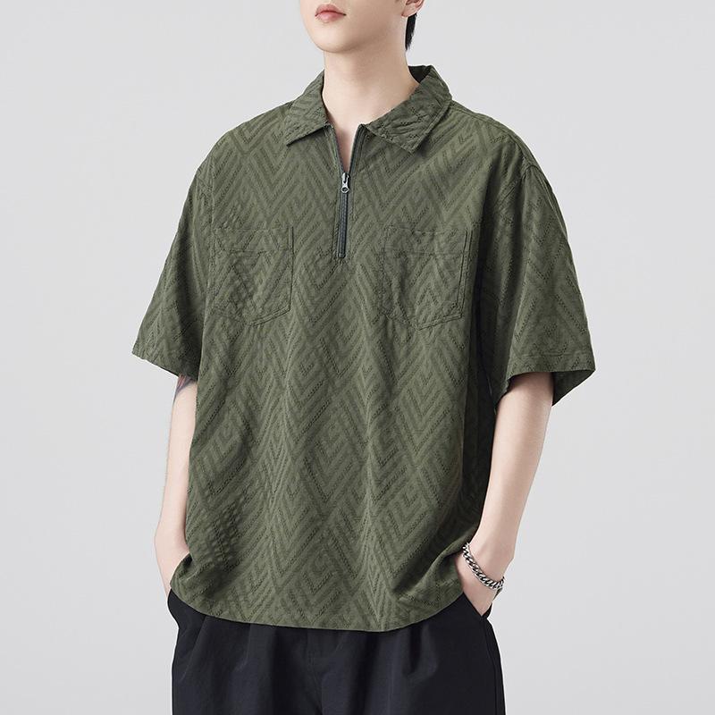 Retro Texture Short-sleeved Shirt Men's Polo Collar Japanese Pure Cotton Loose Short-sleeved Shirt
