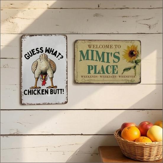 Retro Metal Sign Funny Moms Shit List/Chicken Butt/Welcome To Mimi's Place Poster Sign Vintage Farmhouse Wall Decor for Garden Yard Bar Porch Home