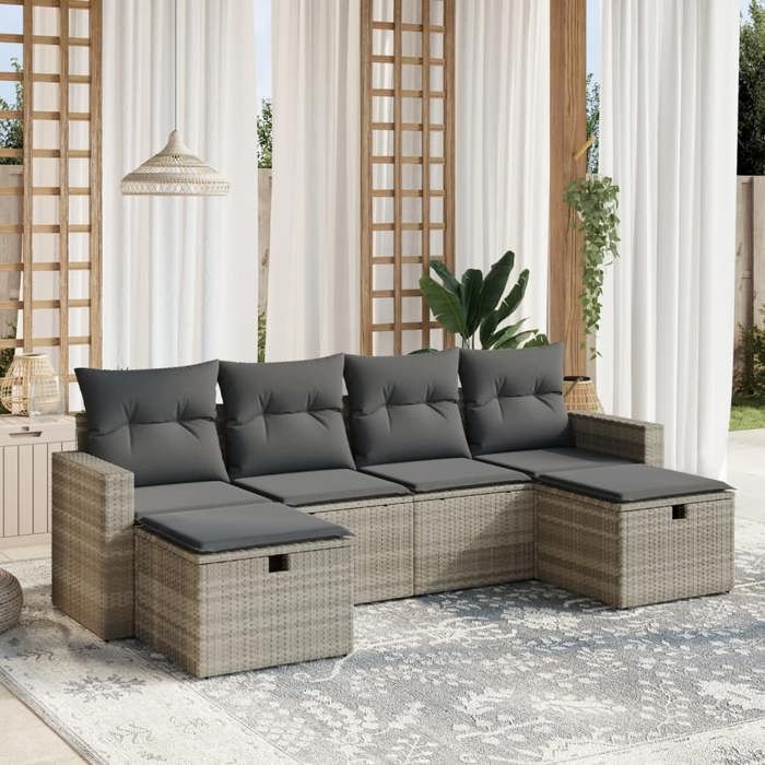 VidaXL Salon de Jardin avec Coussins 6 pcs, Canapés de Terrasse, Ensemble de Meubles de Patio, Mobilier d'Extérieur, Gris 3263548