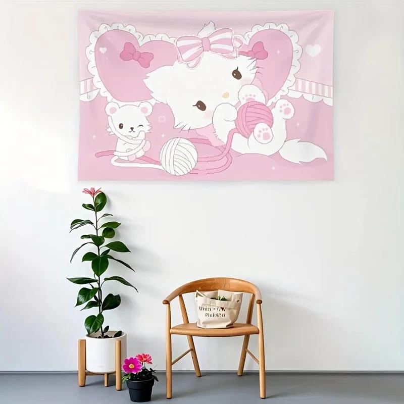 Sanrio Family Printed Tapestry Cartoon Cute Room Decoration Suitable  Wall Bedroom Wall Art Playful And Vibrant Kawaii Anime Hom