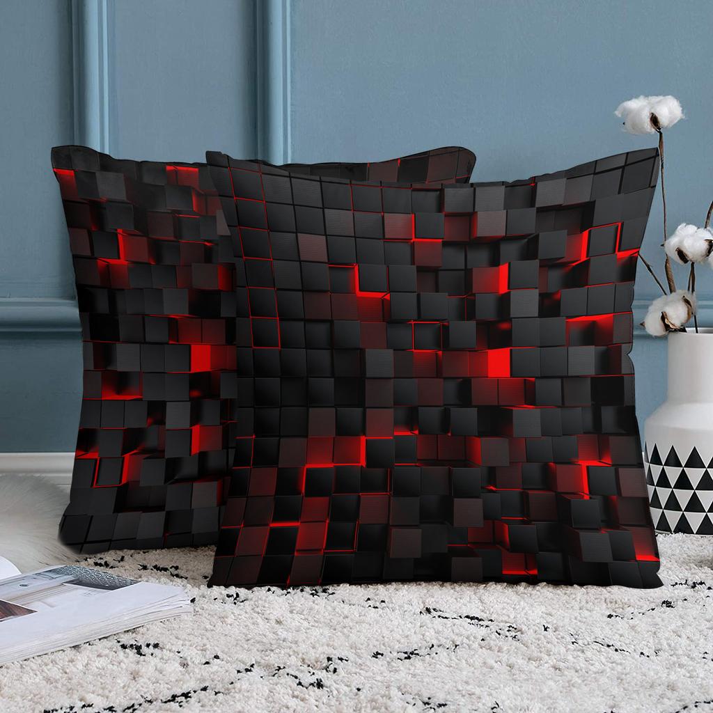 Huse Pernă Decorative Față-Verso, Model Cub Graphite Neon 3D, Stil Cabană, Pentru Canapea și Dormitor
