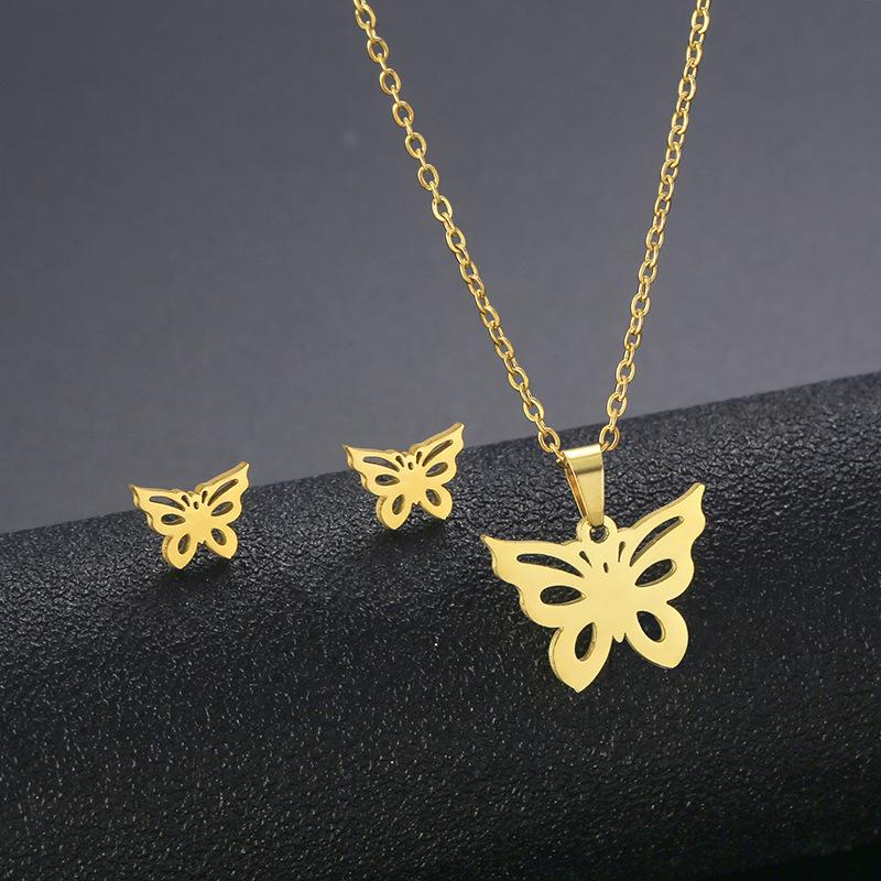 Gold Color Cute Animal Footprints Earrings Set Dog Cat Footprints Paw Necklaces Pendants Women Stainless Steel Zircon TZ329