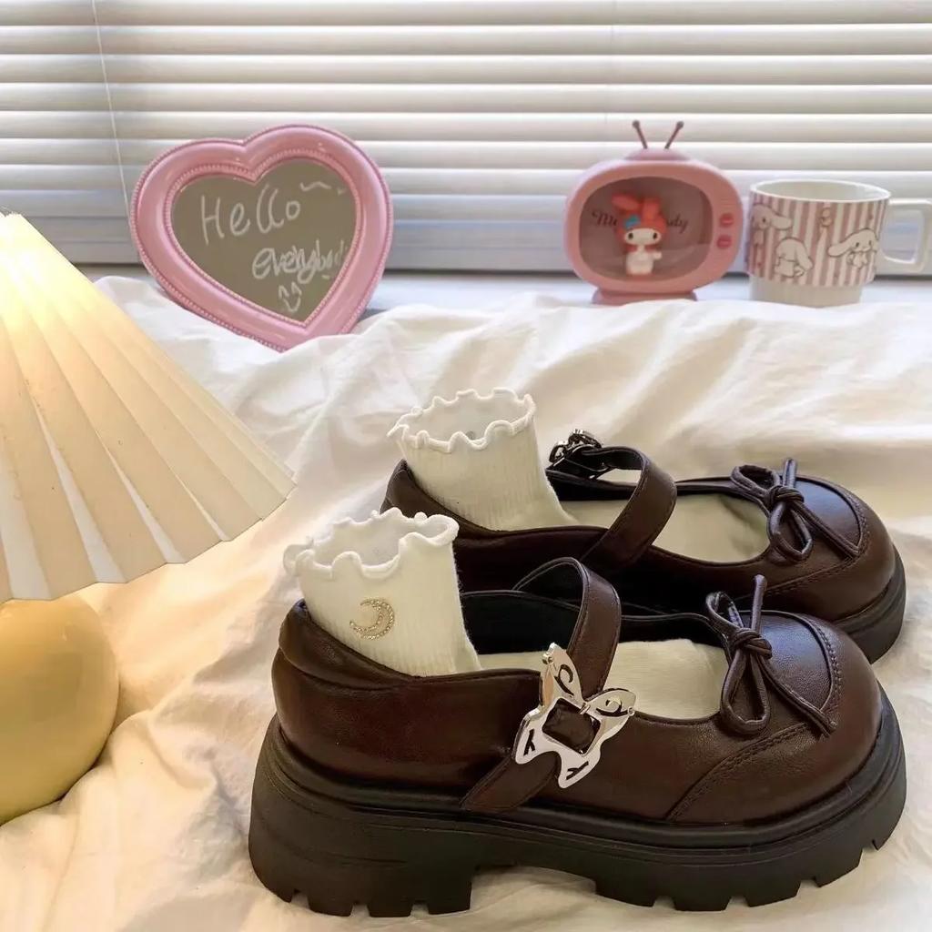 Japanese Style Lolita Ladies Pumps Women's Shoes With Bow Round Toe Platform Medium Heels Gothic Mary Jane Stylish Lastest 39
