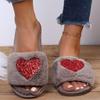 Fashion Fashion Heart Shaped Sequin Plush Slippers Women Open Toe Faux Fur Indoor Home Slides Woman Autumn Winter Fluffy Flat Slippers