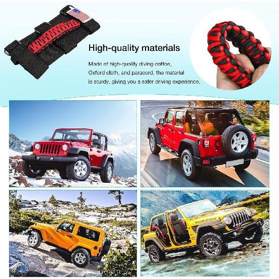 GAIZON 4 Pack Grab Handles Paracord Roll Bar For Jeep Wrangler Accessories CJ YJ TJ JL JK LJ JLU JKU Sahara Freedom Rubicon,Gladiator JT 1955-