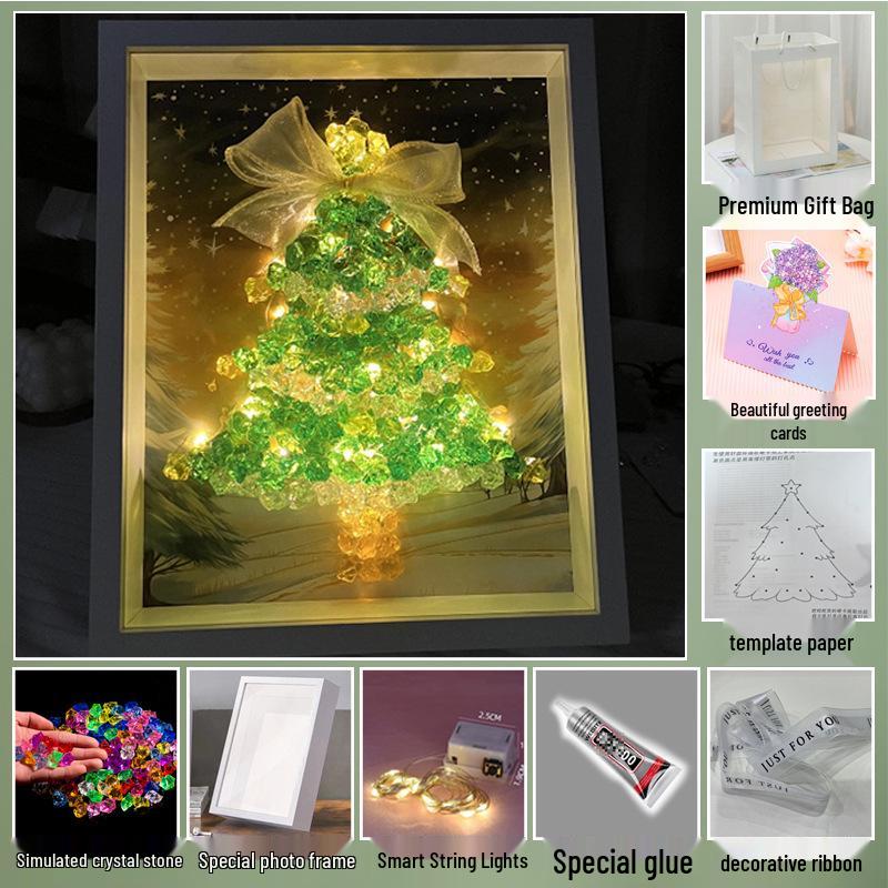 Handmade Starry Crystal Christmas Tree Night Light & Photo Frame Kit - Unique Gift for Women