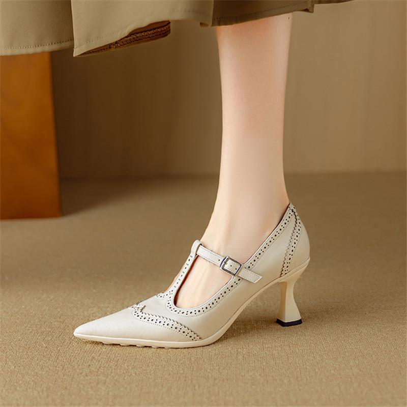 Fashion New Spring/Summer Women Pumps Shoes for Women Fashion Brogue Designs Pointed Toe Shoes High Heels Mary Jane Shoes Women Size 40