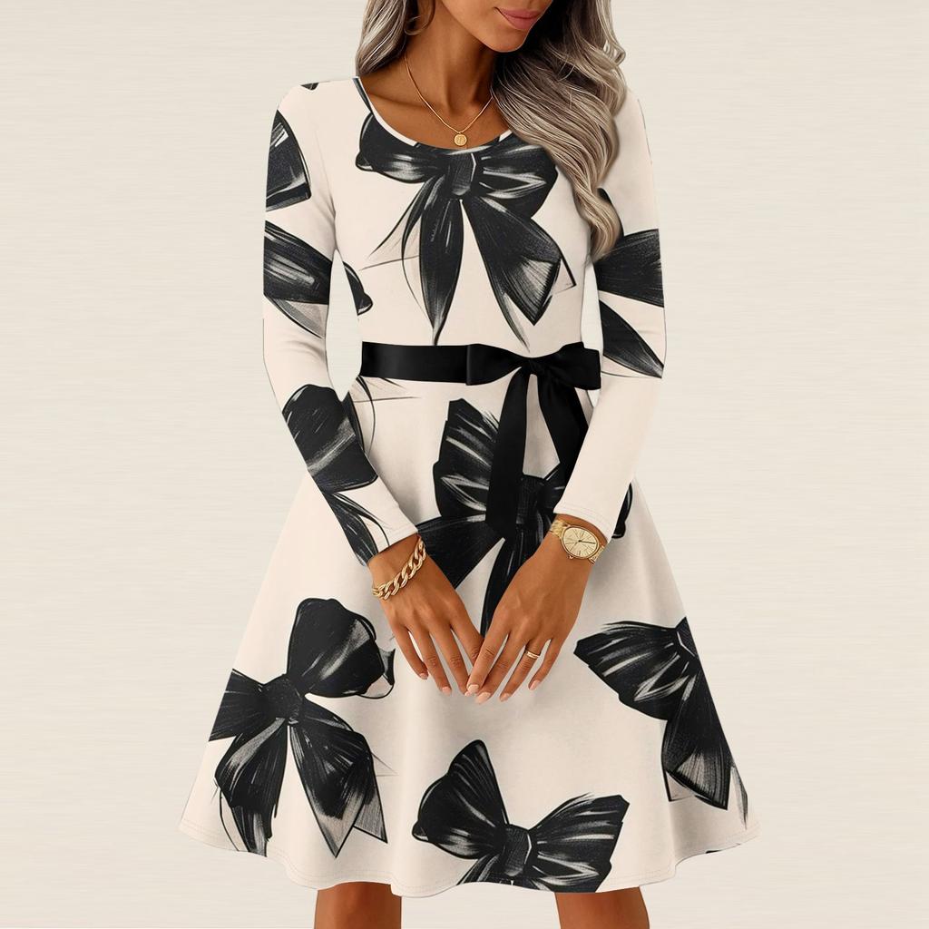 Damen Casual Mode Langarm Vintage Lange Kleider Frühling Valentinstag