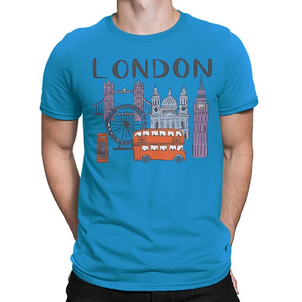 London Landmarks TShirt Famous British Icons Souvenir Cartoon Bus Tower T4901