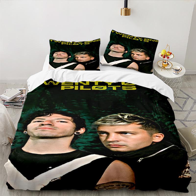 Twenty One Pilots Music Evolution 3pcs Bedding Set,Including 1pc Duvet Cover And 2pcs Pillowcases Perfect for Christmas,Ideal for Bedroom, Dormitory