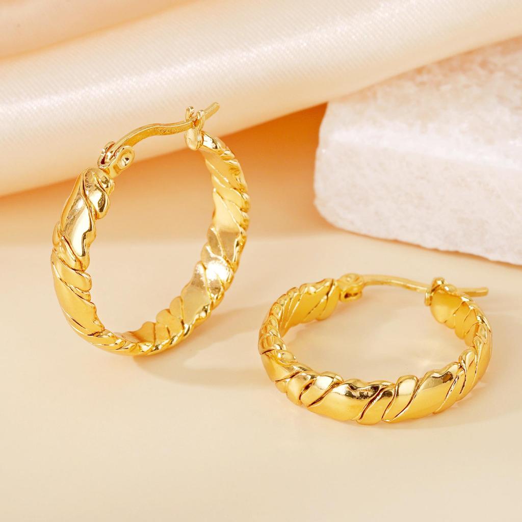 Layered Woven Texture Gold Hoop Earrings - High-End, Non-Fading Titanium Steel (2025)