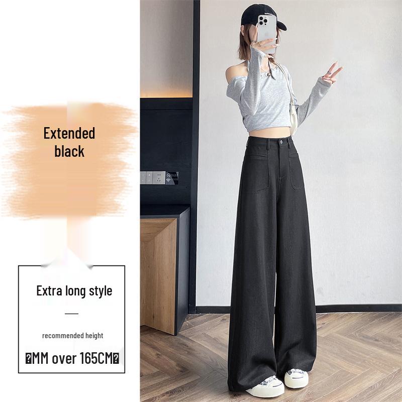 Women's Denim Slim-Fit Wide-Leg Jeans - Blue, Autumn/Winter, Loose, Slimming, Petite Drapey Straight-Leg Casual Pants