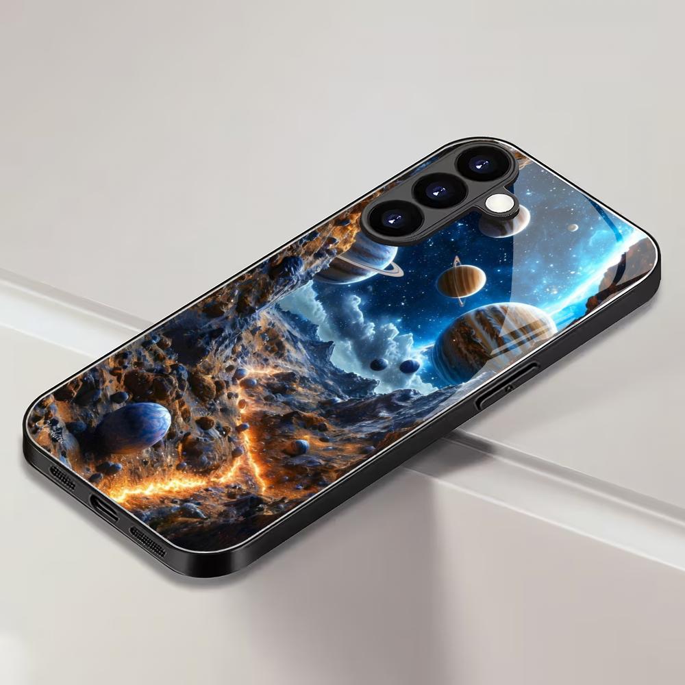 Interstellar space themed glass phone case suitable for Samsung Galaxy S26 S25 S24 S23 S22 S20FE/Ultra/Plus anti drop back cover