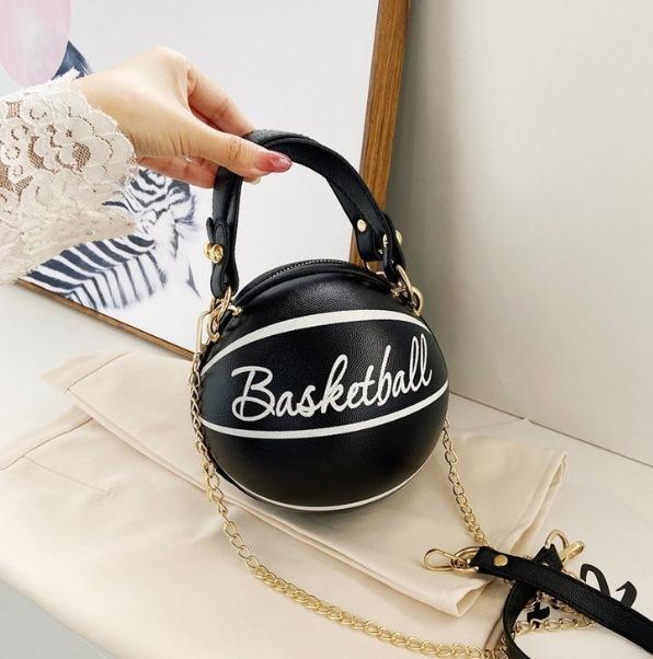 Trendy Basketball Shaped Mini Crossbody Bag, Fun Chain-Handle Purse with Gold Detailing, Perfect for Sporty Chic Casual Outfits