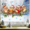 PVC Window Decorations 1/2 Sheets Christmas Cartoon Owl Cling, Standing on Branch Bird Holiday Glass Decals Static Sticker, Removable Waterproof
