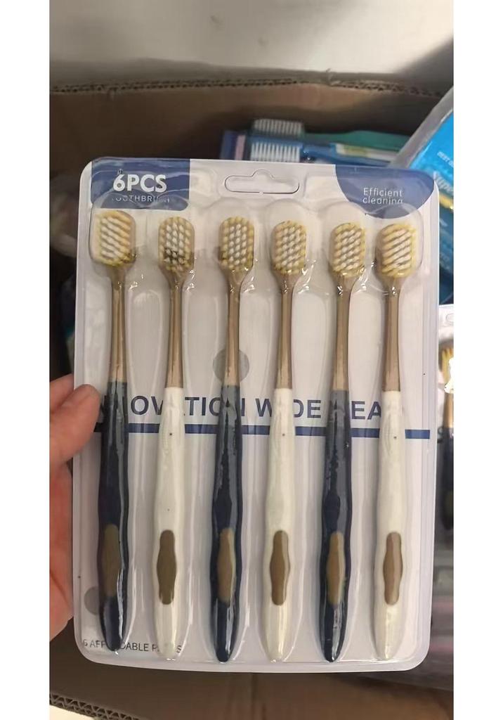 Sam's Premium Soft Bristle Adult Toothbrush - Family Pack of 6 with Wide Heads
