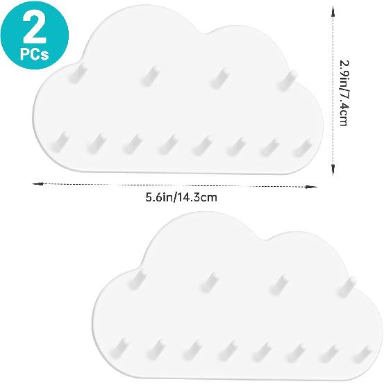 NiHome 2-Pack Cloud Shape Wall-Mounted Hanging Jewelry Organizers for Necklaces, Bracelets, Earrings, Hair Ties, No-Drill Space-Saving Racks for