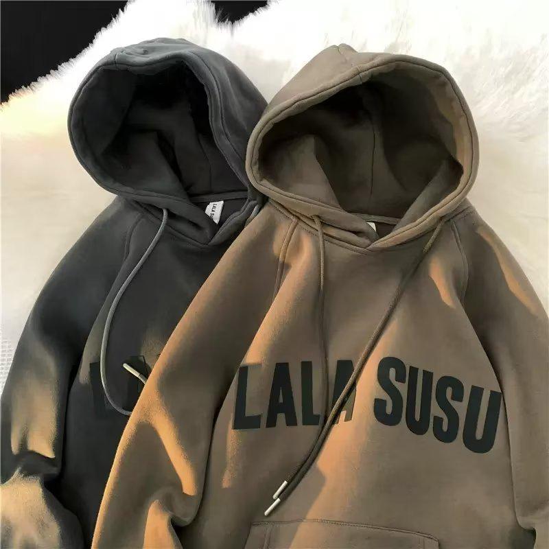 

Trendy Hong Kong Style Unisex Fleece-Lined Hoodie: Loose, Long-Sleeve Coat for Autumn & Winter 3XL кавовий