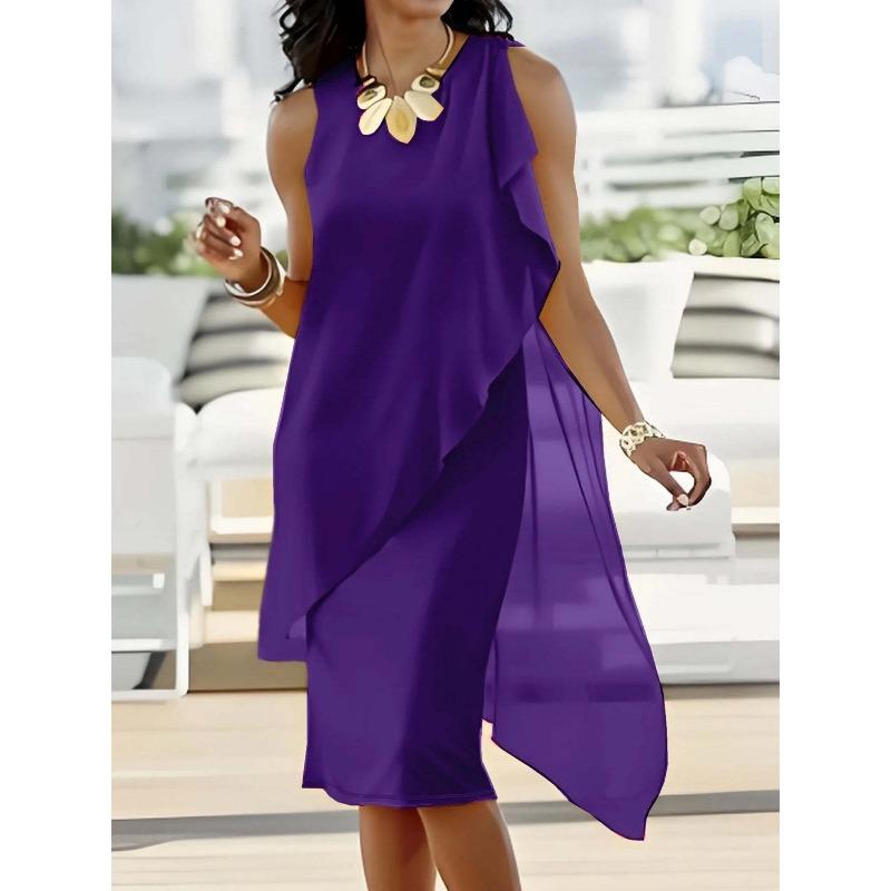 

DAFIFY Женская мода Лето Весна Однотонный принт Без рукавов Круглый вырез Свободная талия Повседневные платья XXL фиолетовый
