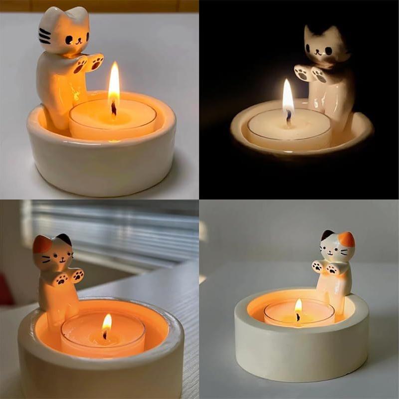 Kitten Candle Holder Cute Cat Candlestick Creative Aromatherapy Candle Holder Durable High Tempe Cartoon Candlestick Decorations