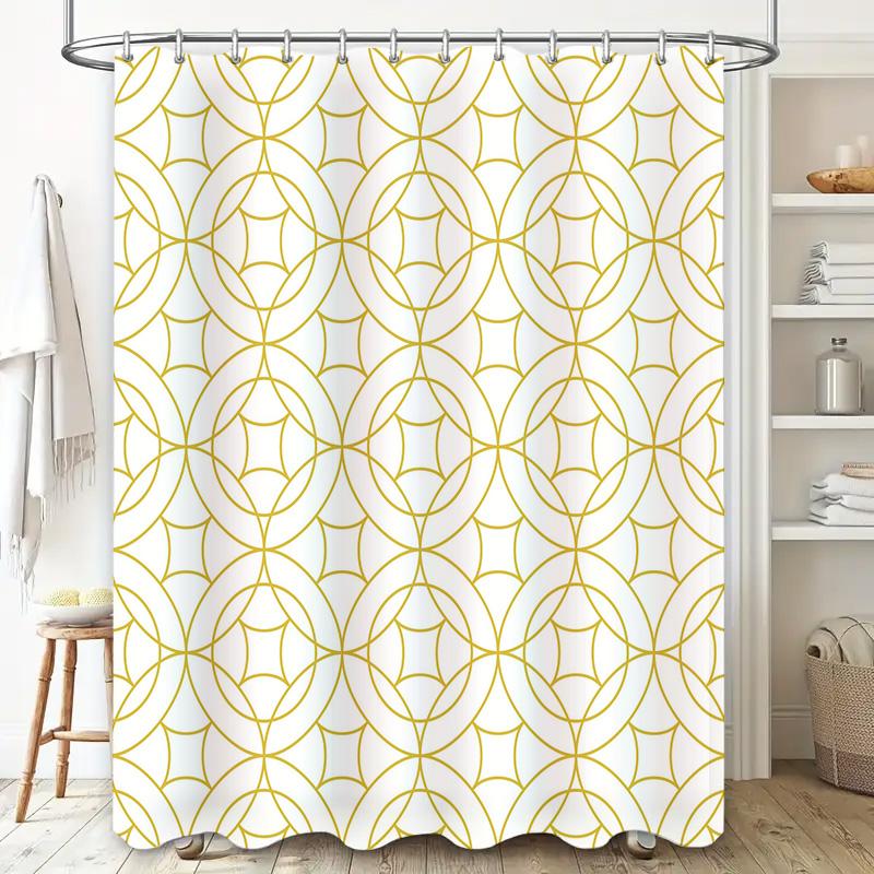 Modern Geometric Yellow White Shower Curtain Waterproof Bath Decor Luxury Home Decoration Print Curtains 180x240cm