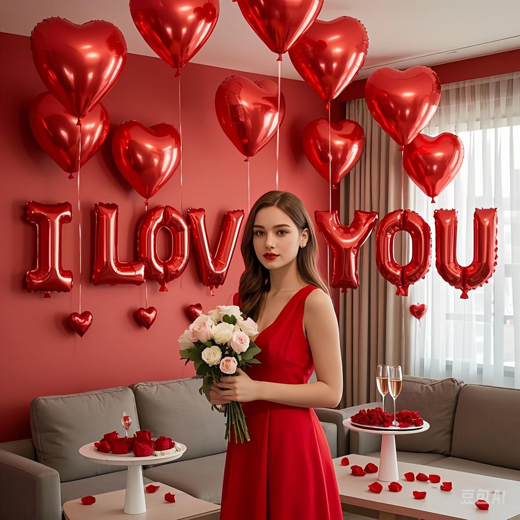 Red Heart-shaped Balloons with the Words "I Love You" Are Suitable for Decoration At Valentine's Day, Proposal Ceremonies and Wedding Parties.