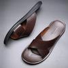 Men Slippers High Quality Cowhide Leather Slipper Fashion Casual Beach Slipper Soft Soled Flat Slippers Men's Flip Flops Sllides