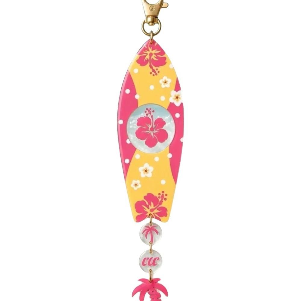 Hawaiian Surfboard Shaped Keychain Acrylic Palm Tree Keychain Creative Hibiscus Key Rings Beach