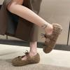 Sweet Bowknot Lambswool Ballet Flats Woman Winter Warm Plush Loafers Ladies Fur Round Toe Mary Jane Shoes