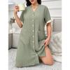 Womens V-Neck Cardigan Dress Pajamas Loose Plus Size Loungewear