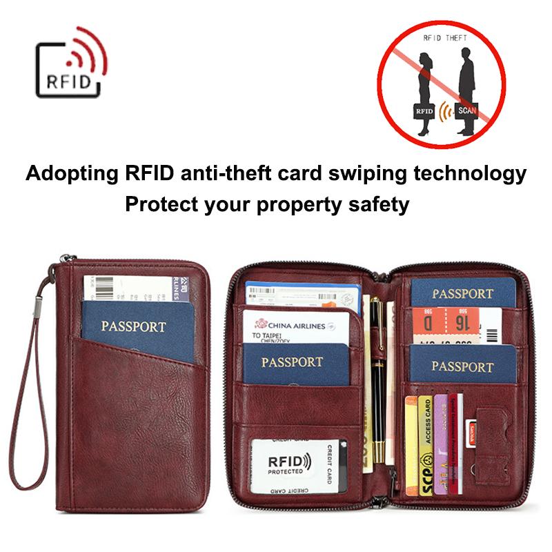 Travel Wallet Portable Passport Holder for Men and Women PU Leather Multifunctional Ticket Credit Card Bag Zipper Phone Bags