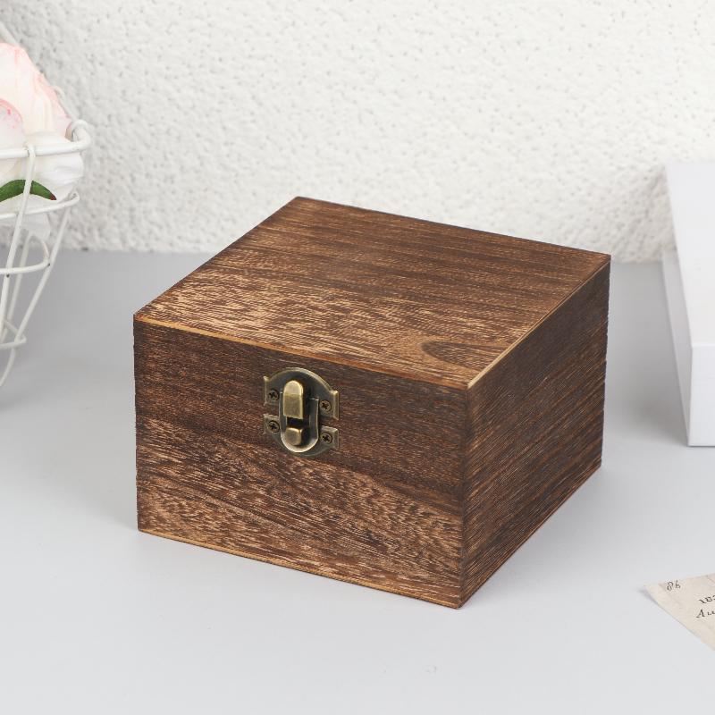 Drewniane Pudełka w Stylu Vintage z Pokrywką Kwadratowe Zawiasowe Pudełko do Przechowywania Biżuterii Rękodzieła do Dekoracji Domu DIY Ręcznie Robione Dzień Matki