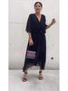 2026 European Women's Lace-up Batwing Sleeve Long Dress, Plus Size, Solid Color, Irregular Hem