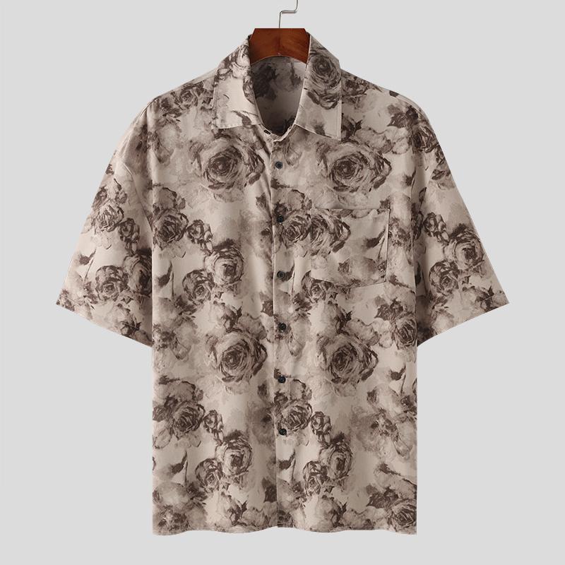INCERUN Oversized Men Lapel Floral Printed Shirts Beach Holiday Tops
