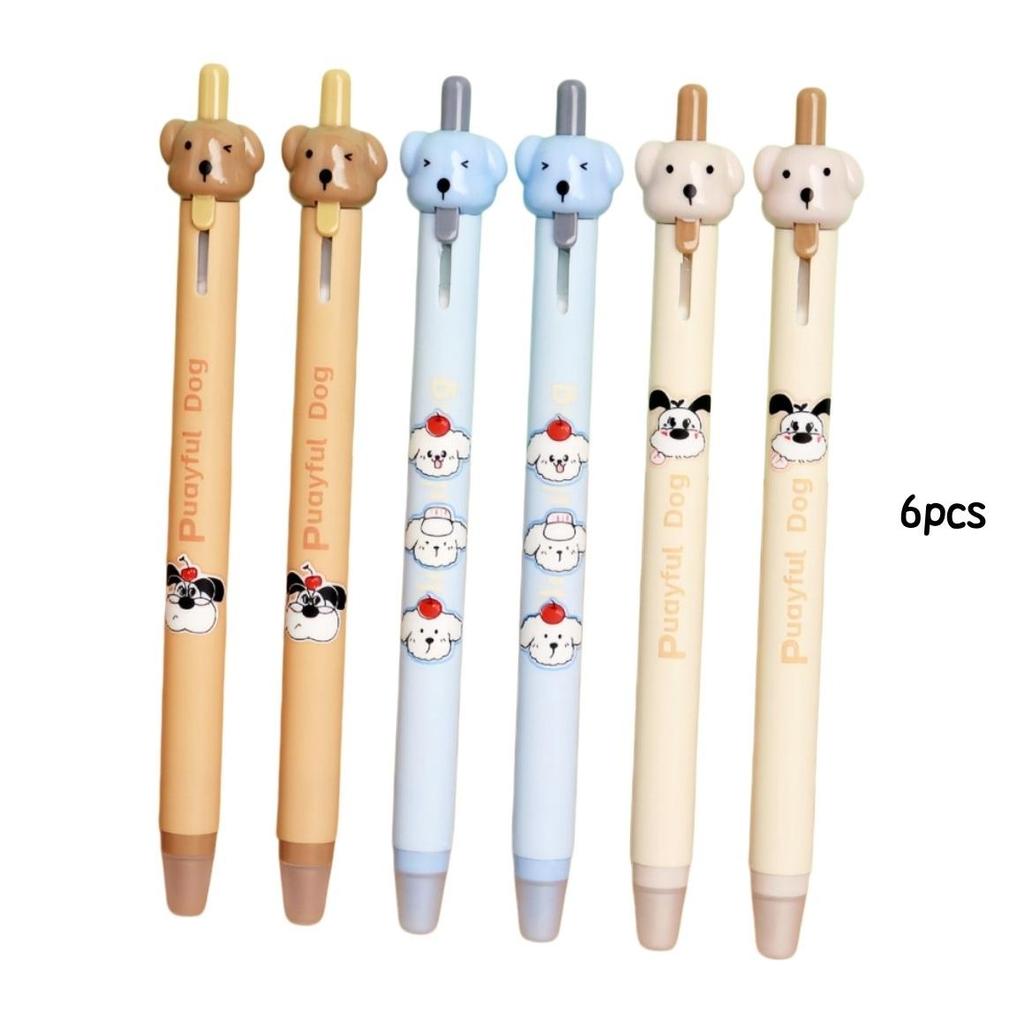 3/6pcs Cartoon Dog Gel Pen Set Fun Puppy Design 0.5mm Fine Tip Erasable Black Color Ink Pens Quick-Drying Pen Study