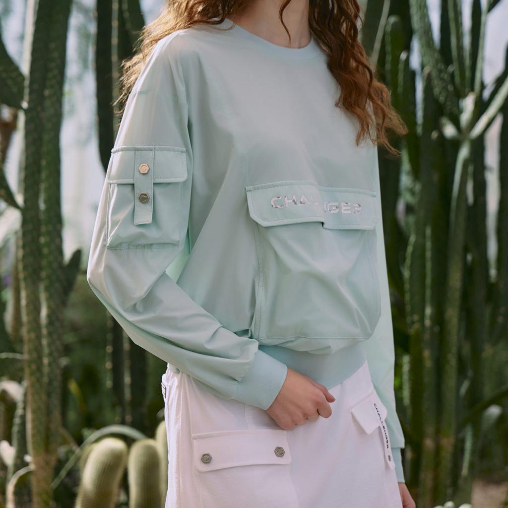 CHALLENGER Women'S Round Woven Top With Front Pocket Detail Light Mint