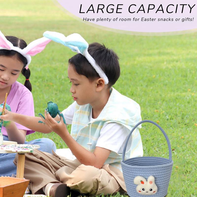 Easter Basket for Kids Bunny Empty Candy Basket Easter Bunny Basket Cotton Rope Easter Egg Hunt Basket Cute Woven Basket