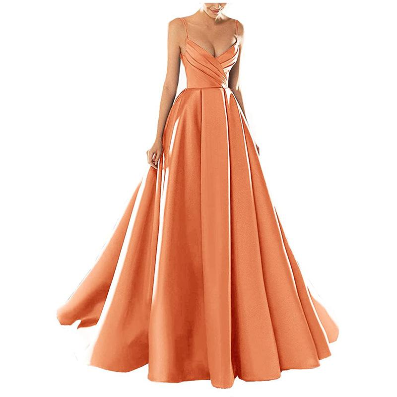 Evening Dress European and American New Satin Temperament Long Suspender Banquet Host Suspender Evening Dress