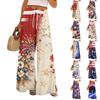 Dámské letní boho palazzo kalhoty s vysokým pasem a širokými nohavicemi, tisk, ležérní kalhoty s kapsami