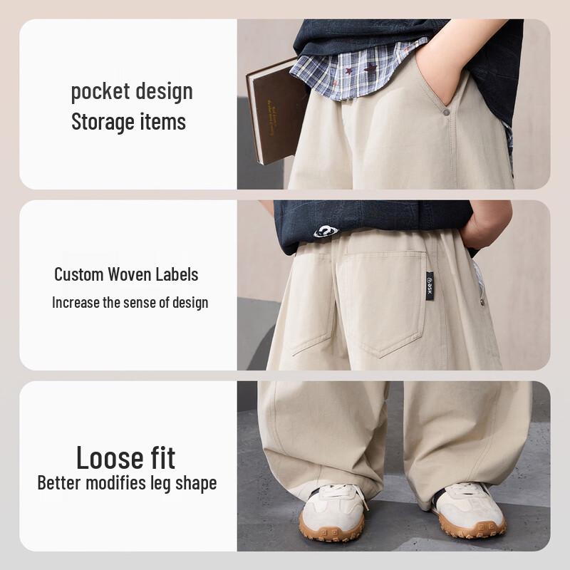 ASK JUNIOR Boys' Spring Casual Curved-Leg Cotton Long Pants