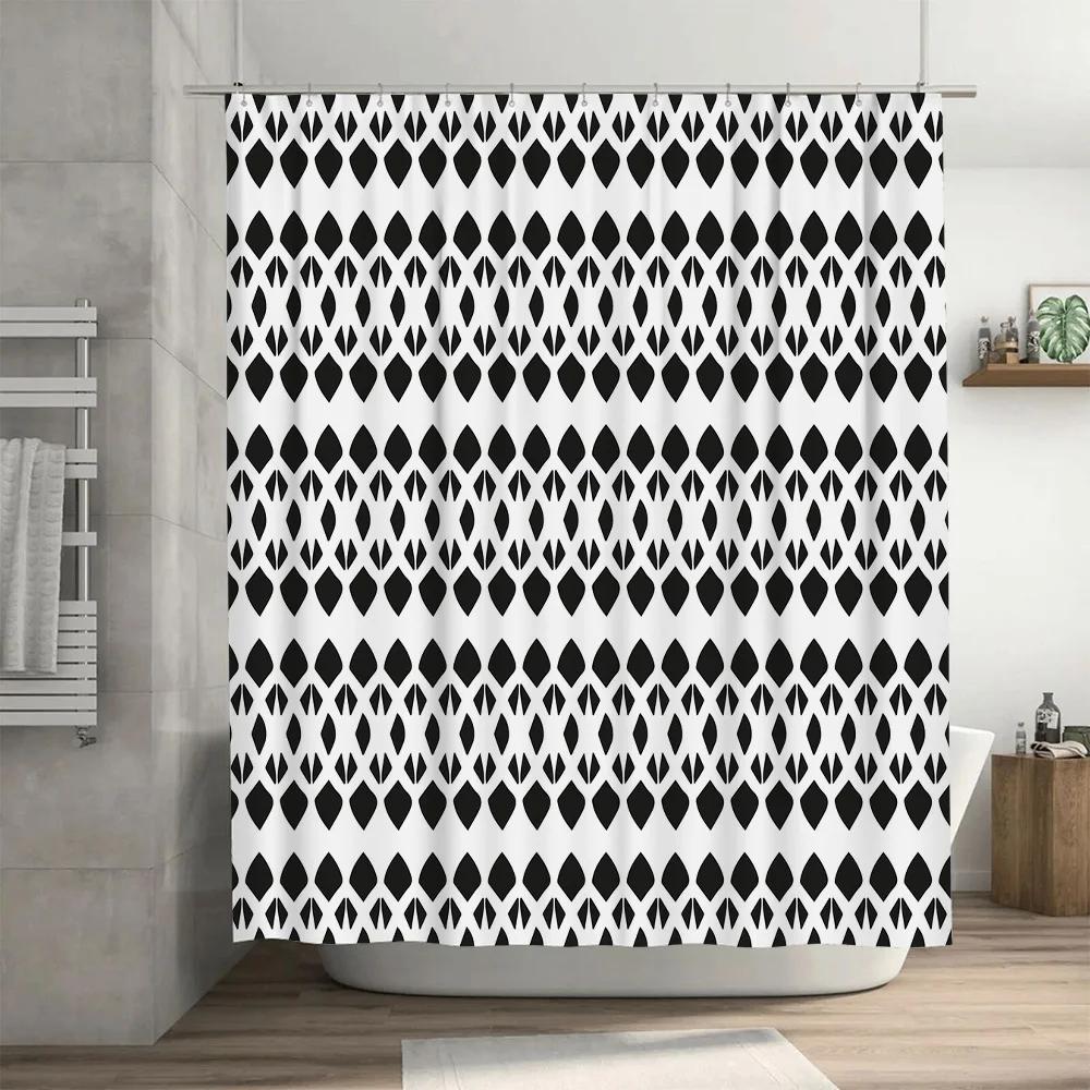 Modern Black White Diamond Shower Curtain for Bathroom Decor Easy Install Hookless Shower Curtain 60x72 Inches