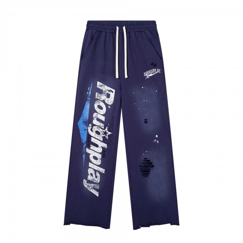Roughplay Streetwear Pants Mens Loose Fit Distressed Washed Drawstring Trousers