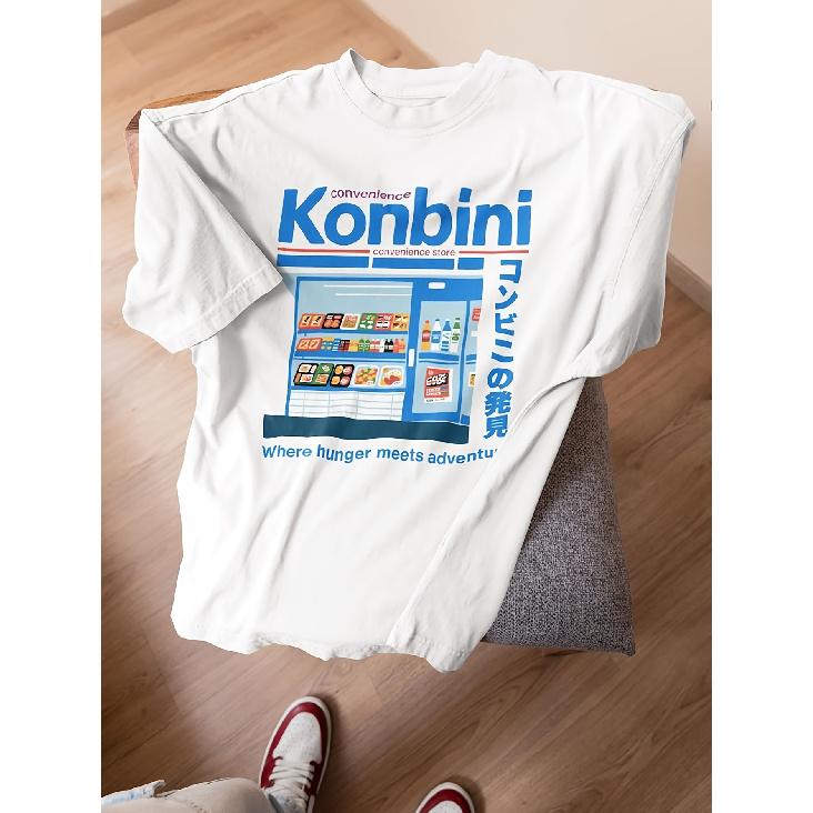Shirt Printing Short Sleeve Printed Crew Neck Mens Japanese Convenience Store Retro T-Shirt 90S Anime Konbini Culture Inspired White Harajuku S